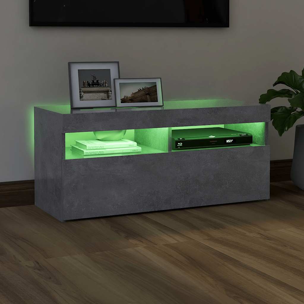 vidaXL Szafka pod TV z oświetleniem LED, szarość betonu, 90x35x40 cm