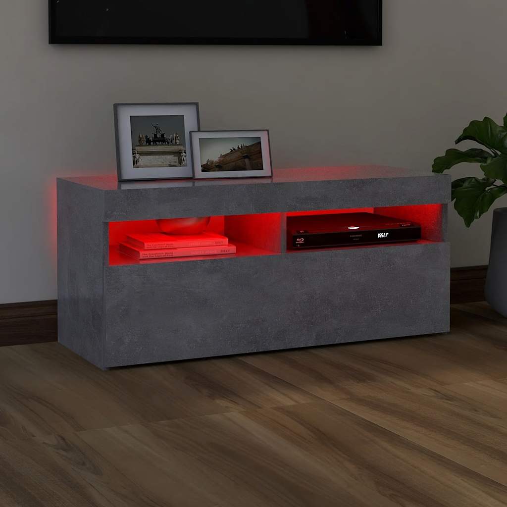 vidaXL Szafka pod TV z oświetleniem LED, szarość betonu, 90x35x40 cm
