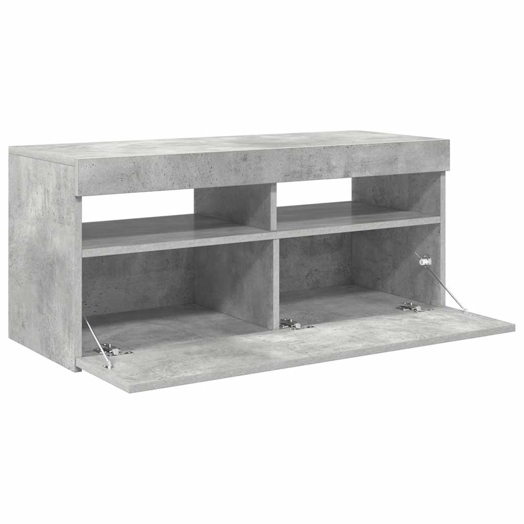 vidaXL Szafka pod TV z oświetleniem LED, szarość betonu, 90x35x40 cm