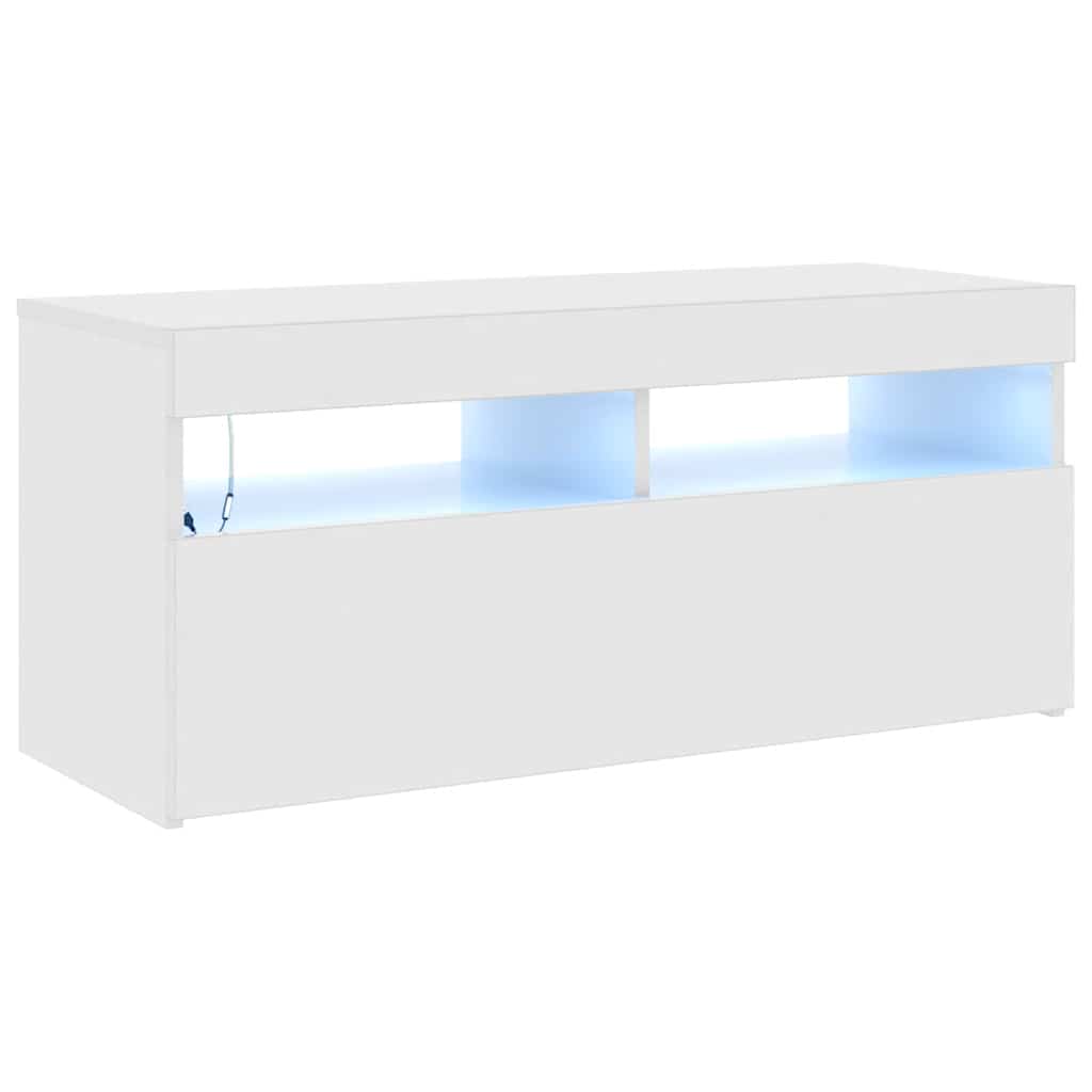 vidaXL Szafka TV z oświetleniem LED, wysoki połysk, biała, 90x35x40 cm