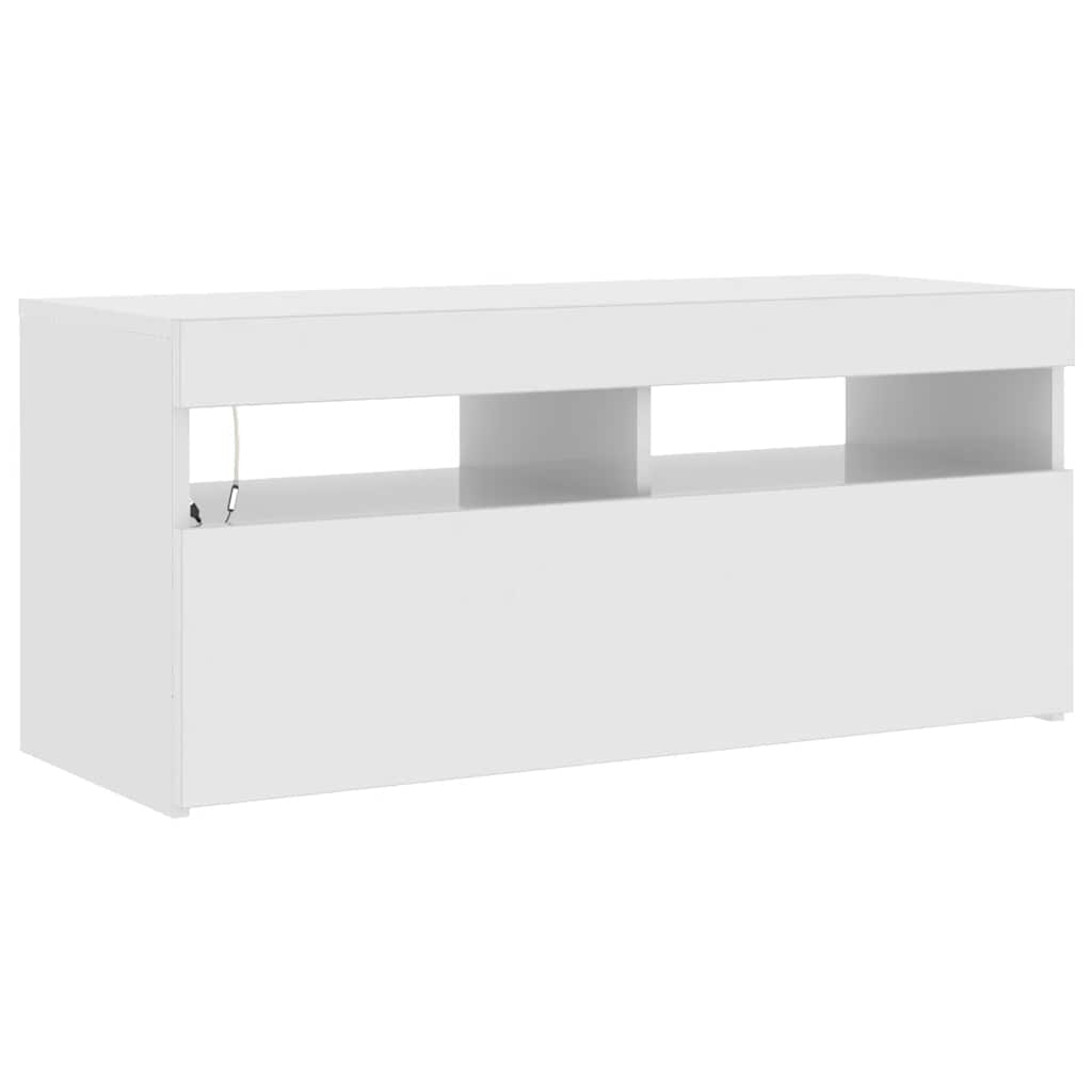 vidaXL Szafka TV z oświetleniem LED, wysoki połysk, biała, 90x35x40 cm