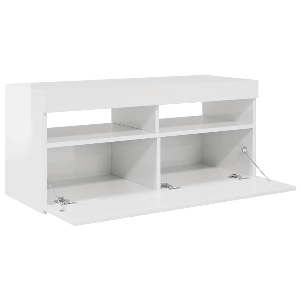 vidaXL Szafka TV z oświetleniem LED, wysoki połysk, biała, 90x35x40 cm