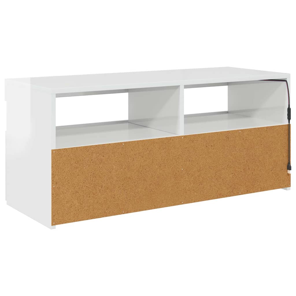 vidaXL Szafka TV z oświetleniem LED, wysoki połysk, biała, 90x35x40 cm