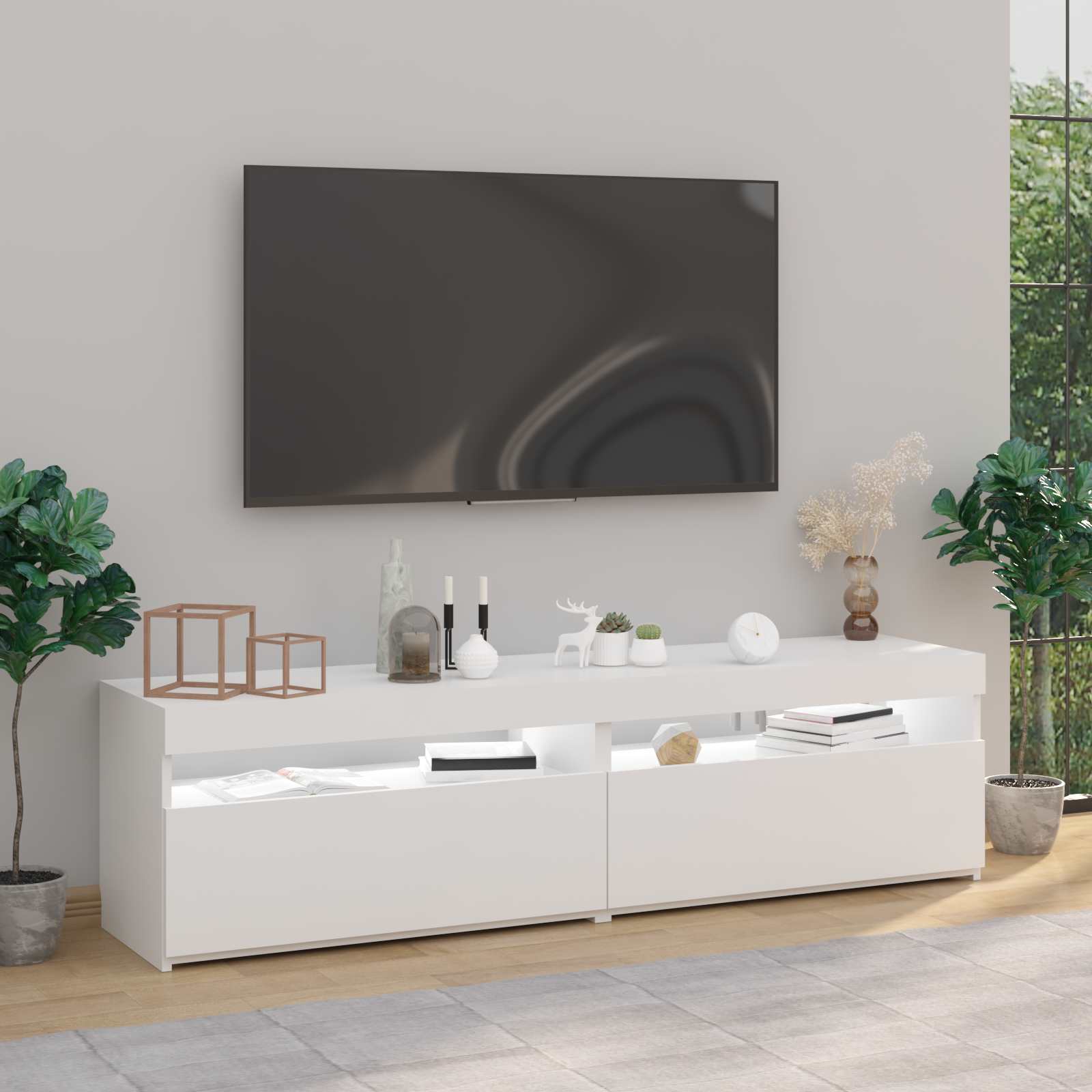 vidaXL Szafki pod TV z oświetleniem LED, 2 szt., białe, 75x35x40 cm