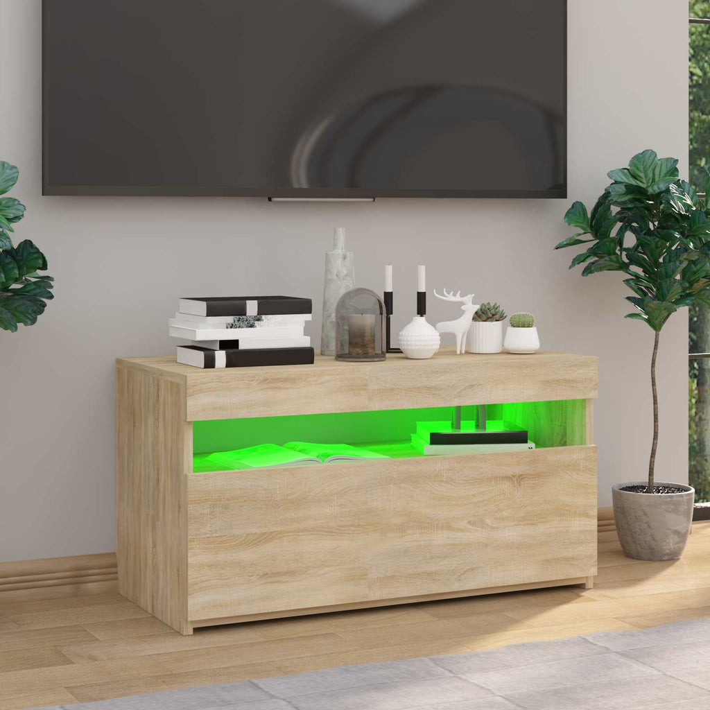 vidaXL Szafka TV z oświetleniem LED, dąb sonoma, 75x35x40 cm