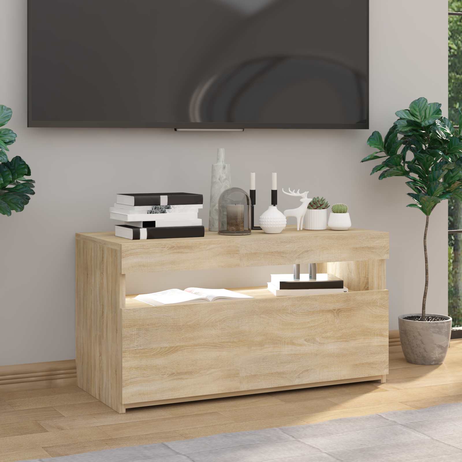 vidaXL Szafka TV z oświetleniem LED, dąb sonoma, 75x35x40 cm