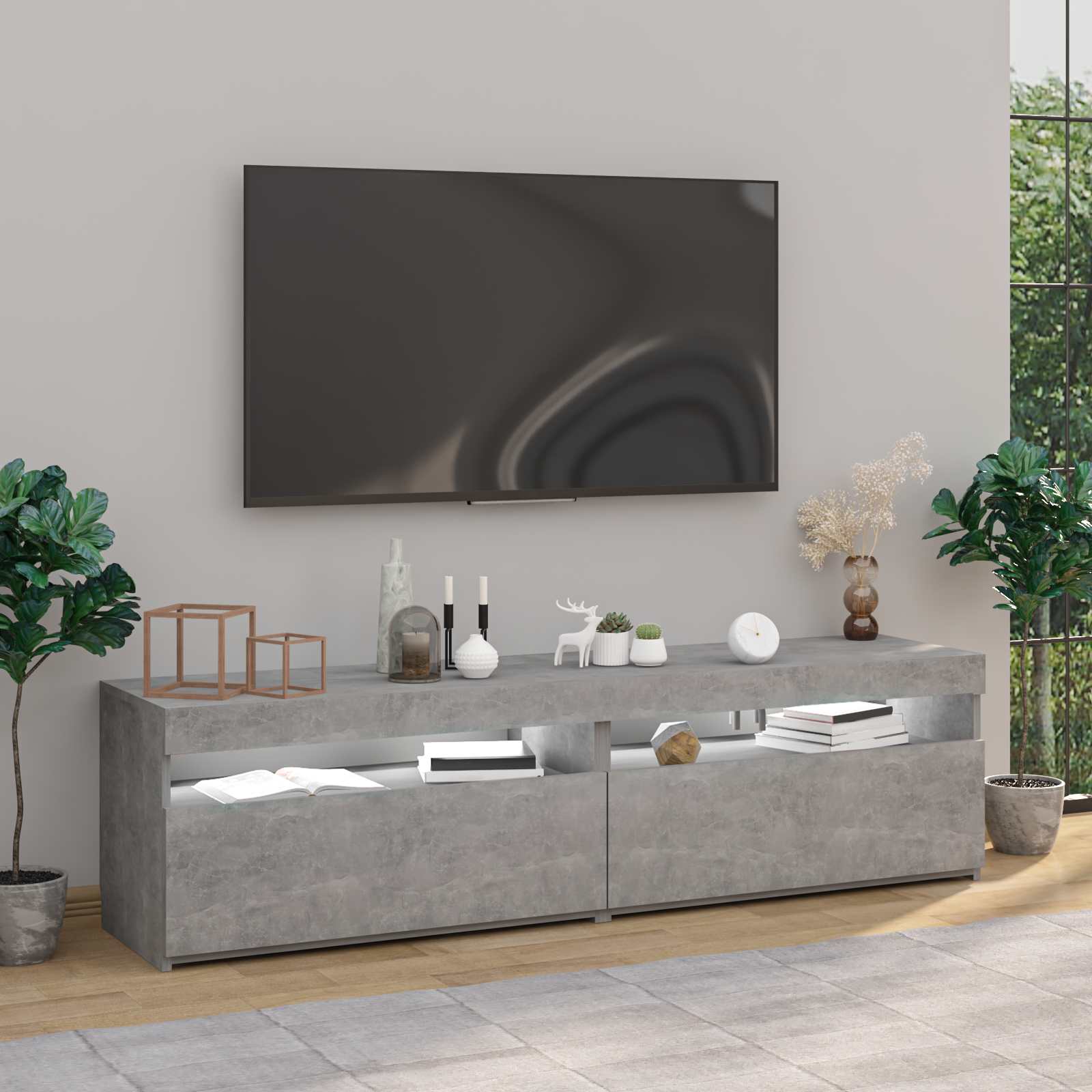vidaXL Szafki pod TV z LED, 2 szt., szarość betonu, 75x35x40 cm