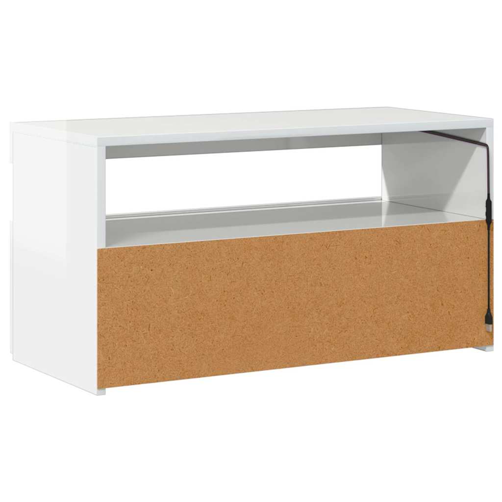 vidaXL Szafka TV z oświetleniem LED, biała, wysoki połysk, 75x35x40 cm