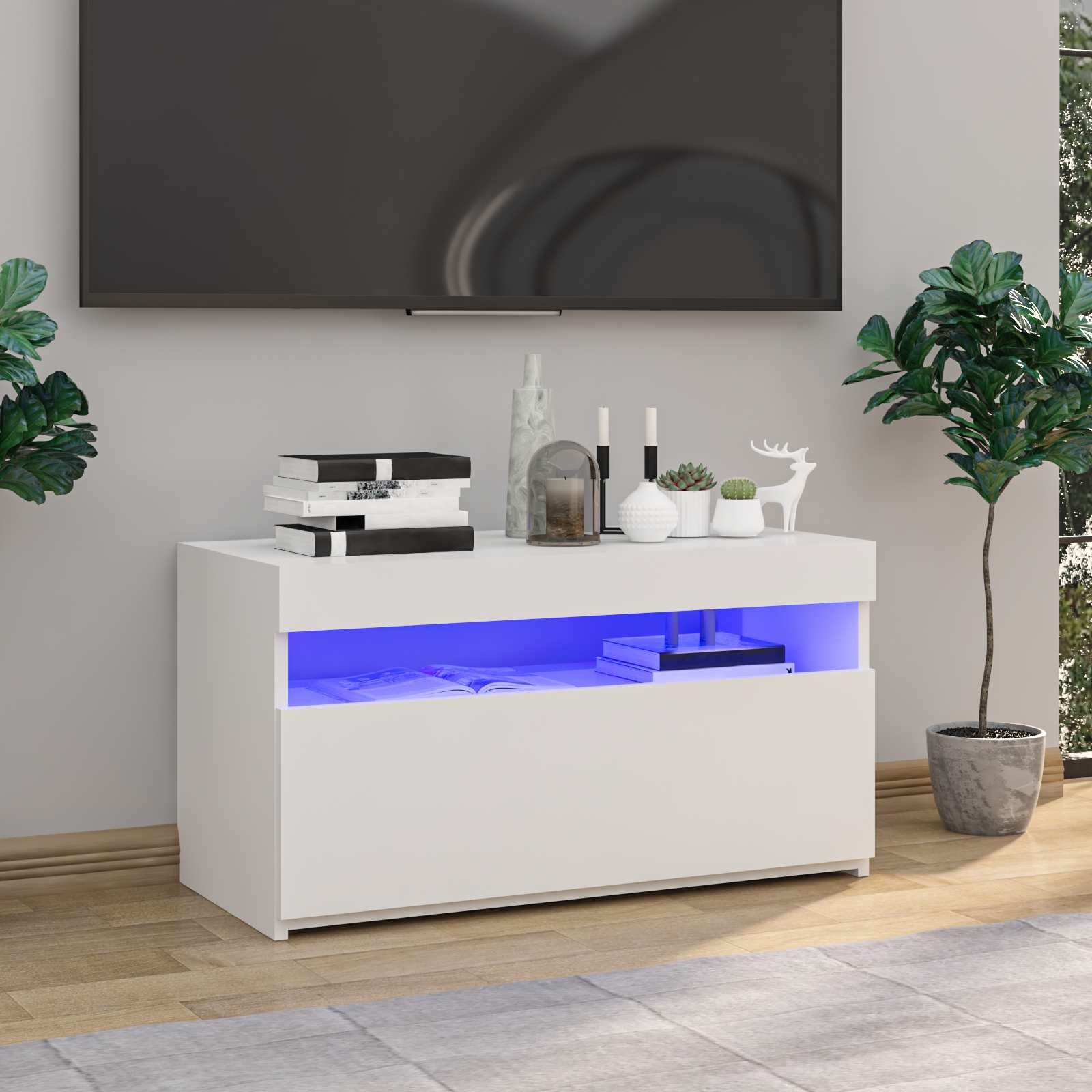 vidaXL Szafka TV z oświetleniem LED, biała, wysoki połysk, 75x35x40 cm