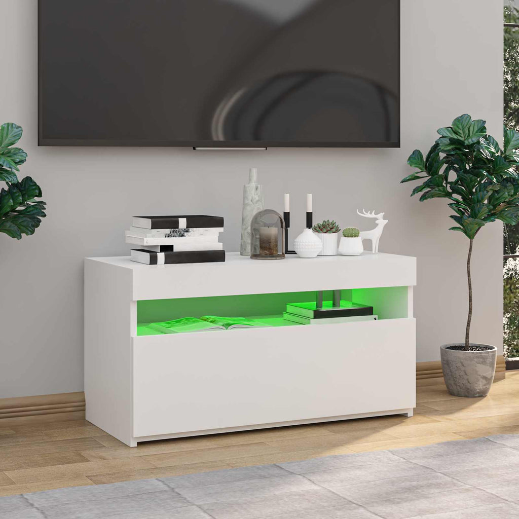 vidaXL Szafka TV z oświetleniem LED, biała, wysoki połysk, 75x35x40 cm