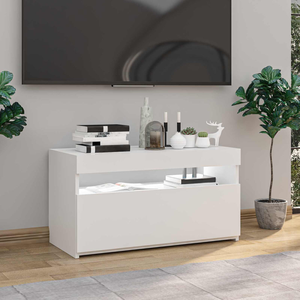 vidaXL Szafka TV z oświetleniem LED, biała, wysoki połysk, 75x35x40 cm
