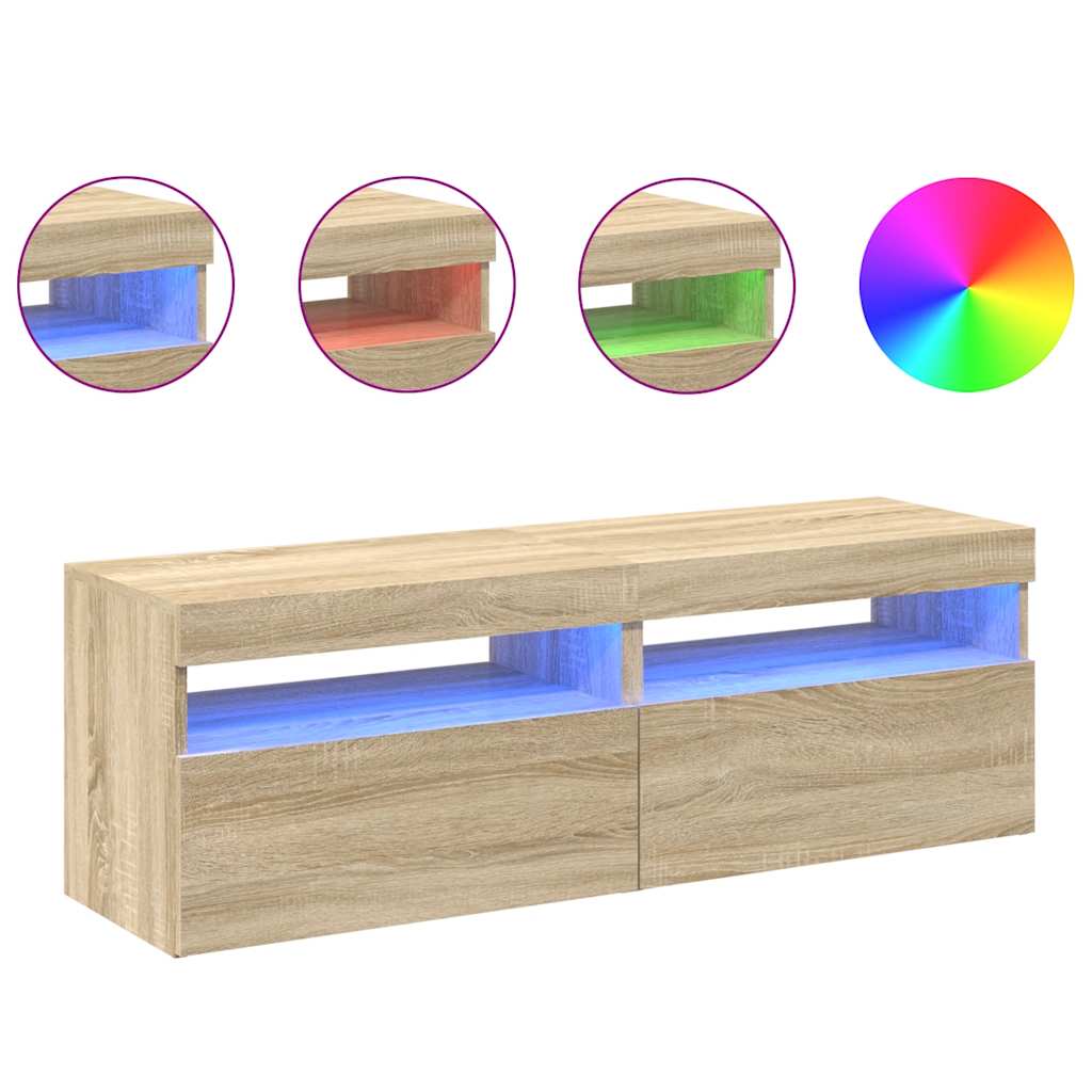vidaXL Szafki TV z oświetleniem LED, 2 szt., dąb sonoma, 60x35x40 cm