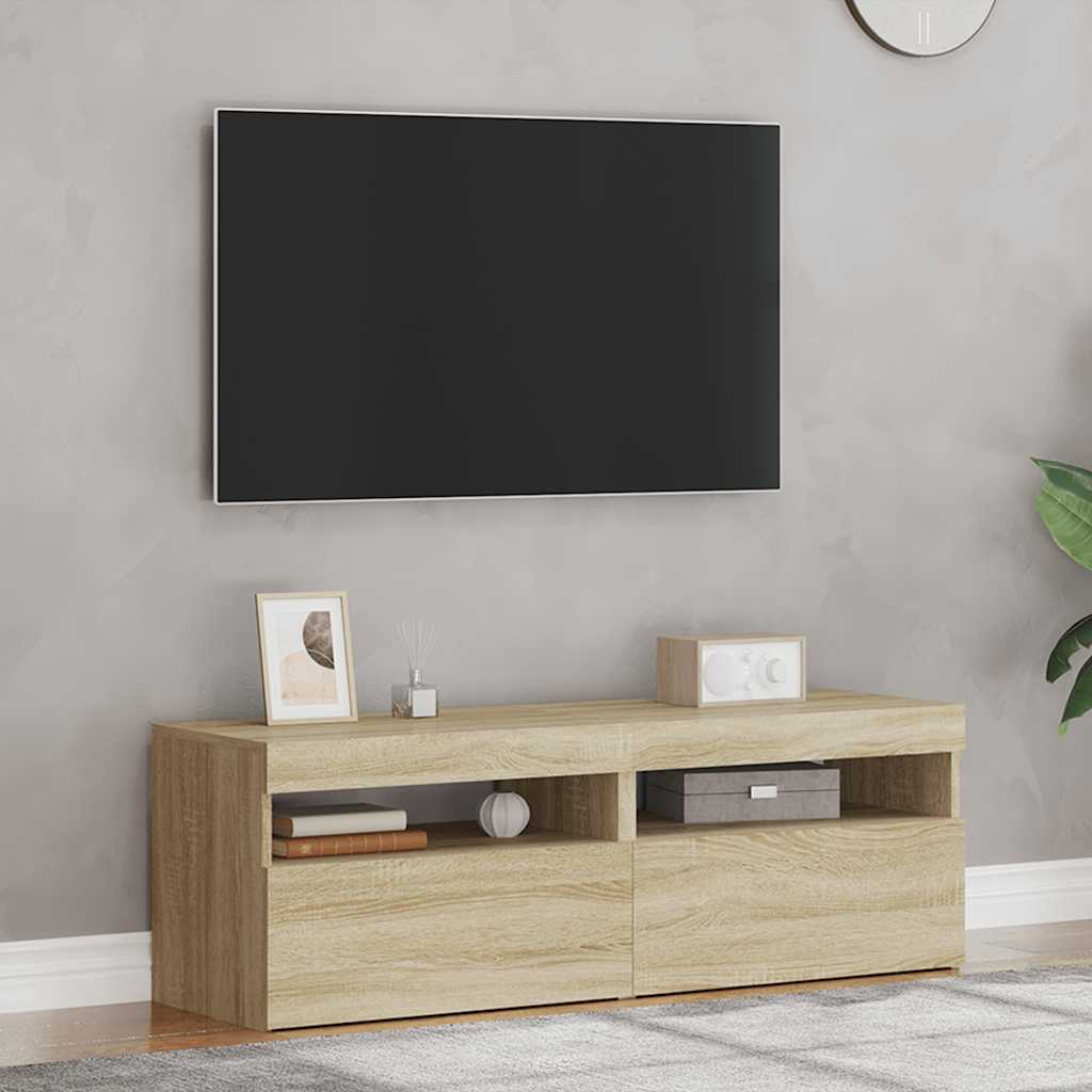 vidaXL Szafki TV z oświetleniem LED, 2 szt., dąb sonoma, 60x35x40 cm