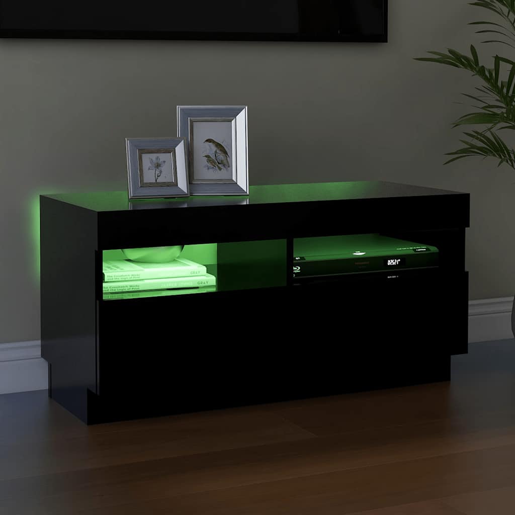 vidaXL Szafka pod TV z oświetleniem LED, czarna, 80x35x40 cm