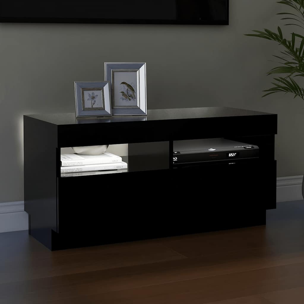 vidaXL Szafka pod TV z oświetleniem LED, czarna, 80x35x40 cm