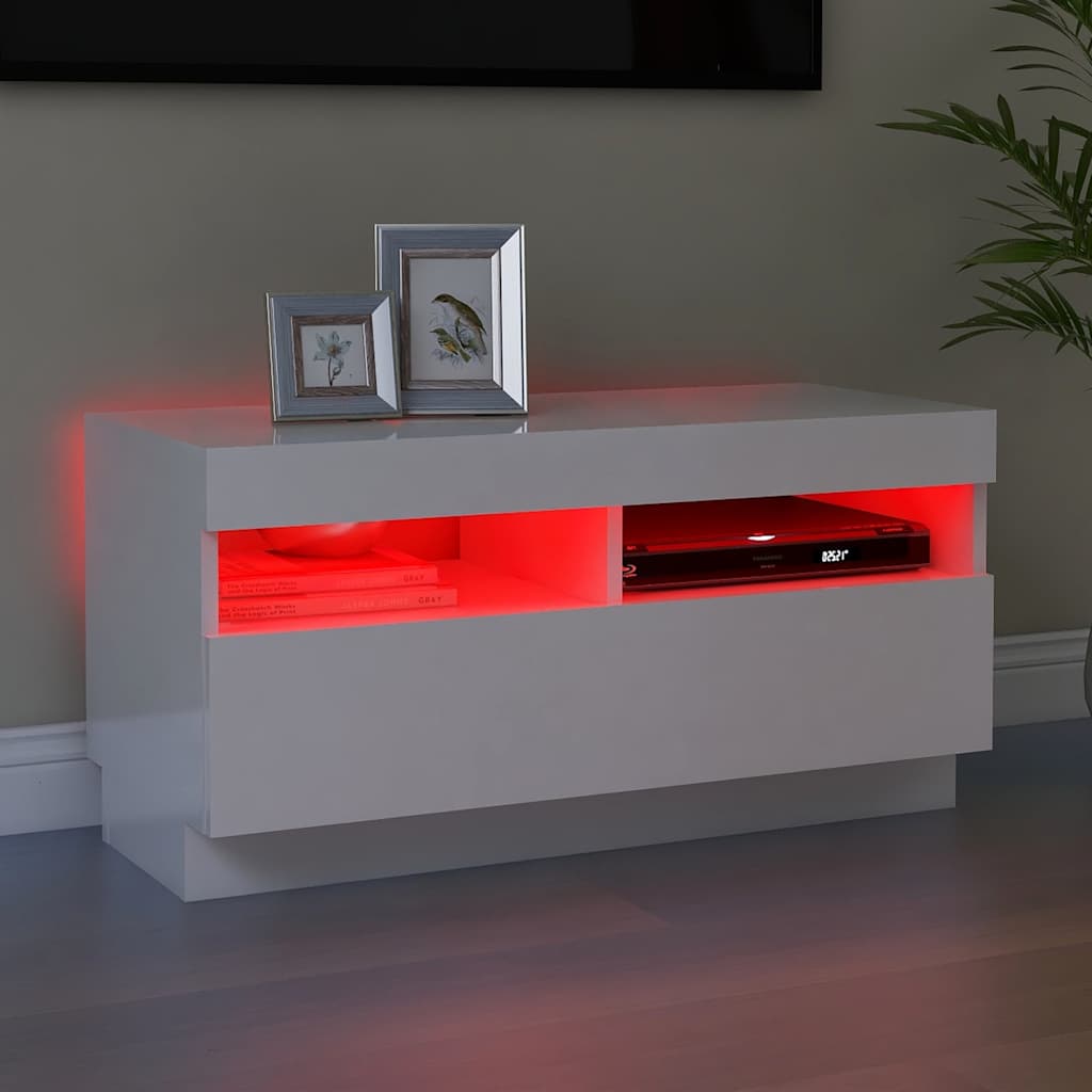 vidaXL Szafka pod TV z oświetleniem LED, biała z połyskiem, 80x35x40cm
