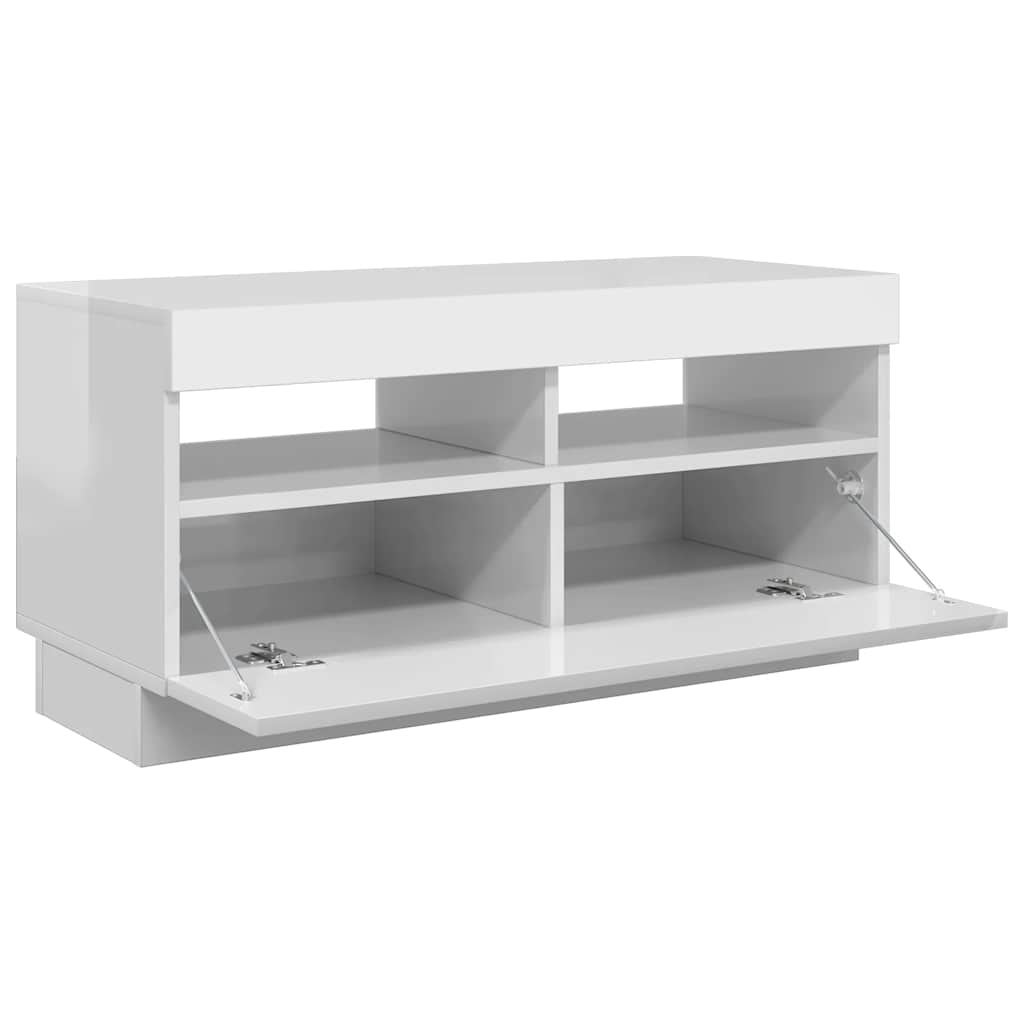 vidaXL Szafka pod TV z oświetleniem LED, biała z połyskiem, 80x35x40cm