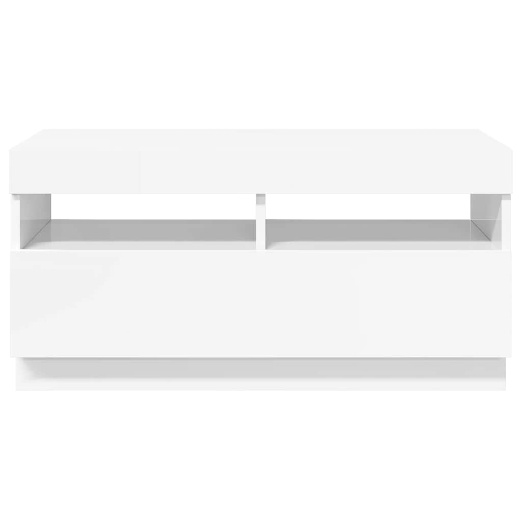 vidaXL Szafka pod TV z oświetleniem LED, biała z połyskiem, 80x35x40cm