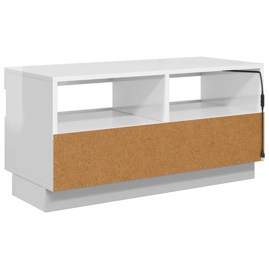 vidaXL Szafka pod TV z oświetleniem LED, biała z połyskiem, 80x35x40cm