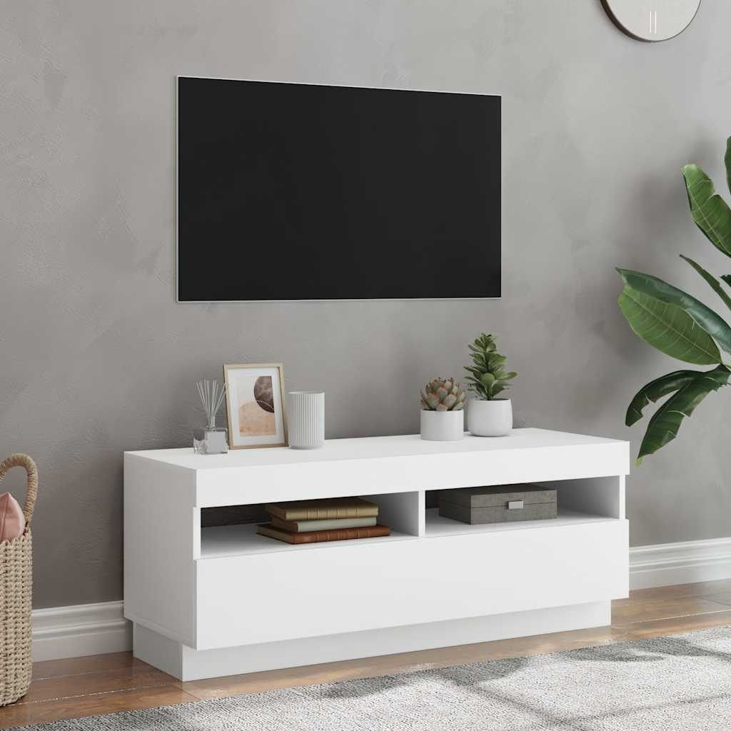 vidaXL Szafka pod TV z oświetleniem LED, biała, 100x35x40 cm