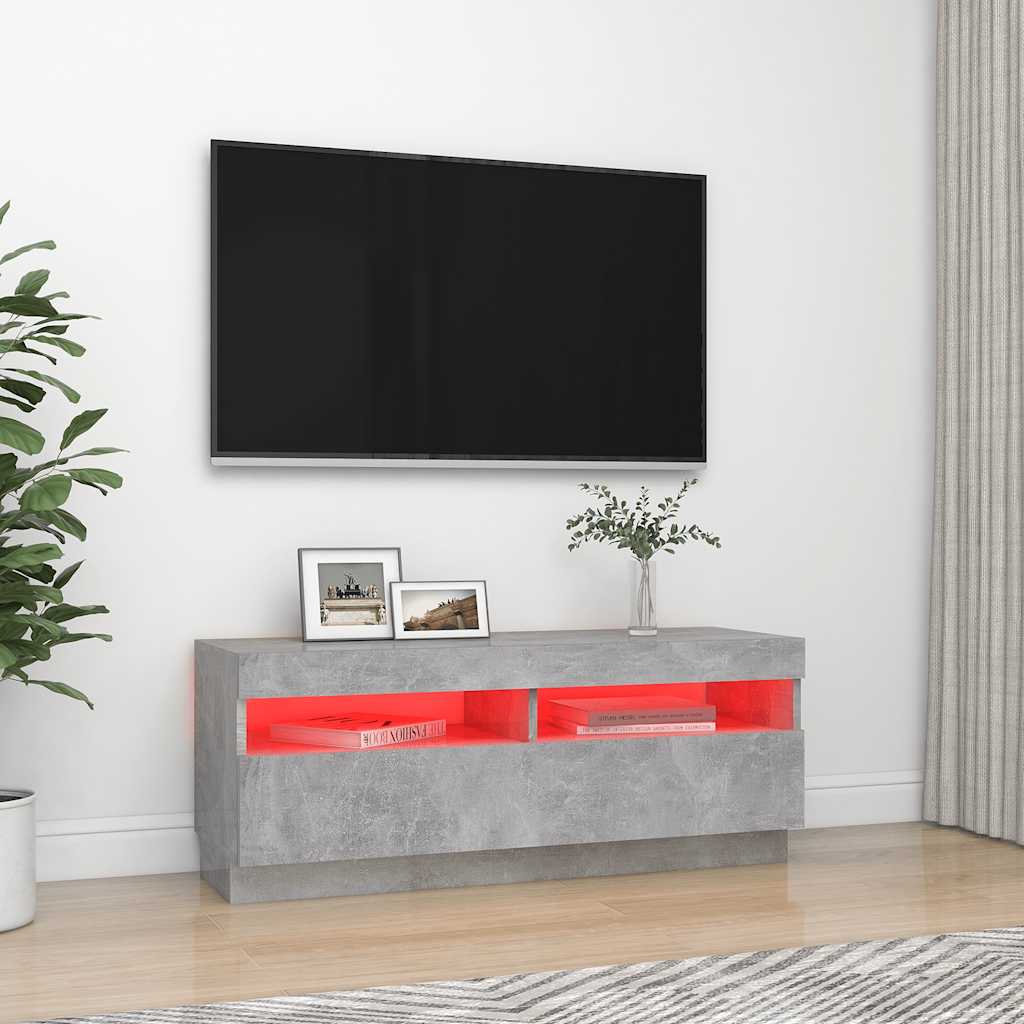 vidaXL Szafka pod TV z oświetleniem LED, szarość betonu, 100x35x40 cm