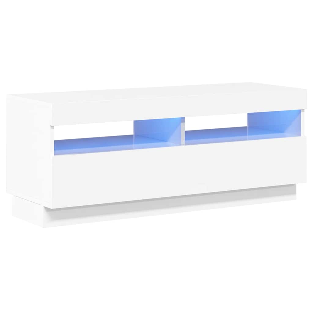 vidaXL Szafka TV z oświetleniem LED, biel z połyskiem, 100x35x40 cm