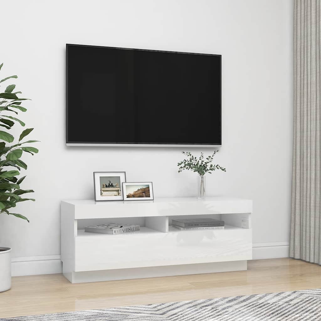 vidaXL Szafka TV z oświetleniem LED, biel z połyskiem, 100x35x40 cm