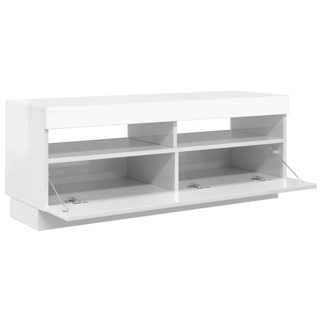 vidaXL Szafka TV z oświetleniem LED, biel z połyskiem, 100x35x40 cm