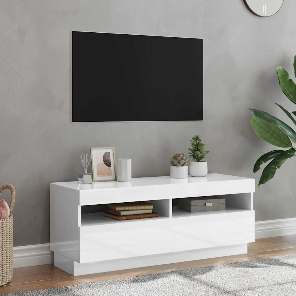 vidaXL Szafka TV z oświetleniem LED, biel z połyskiem, 100x35x40 cm