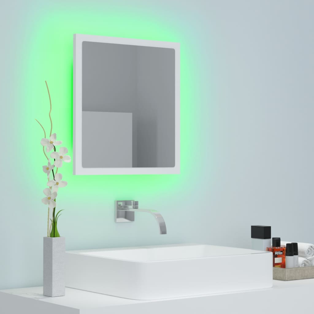 vidaXL Lustro łazienkowe LED, białe, 40x8,5x37 cm, akryl