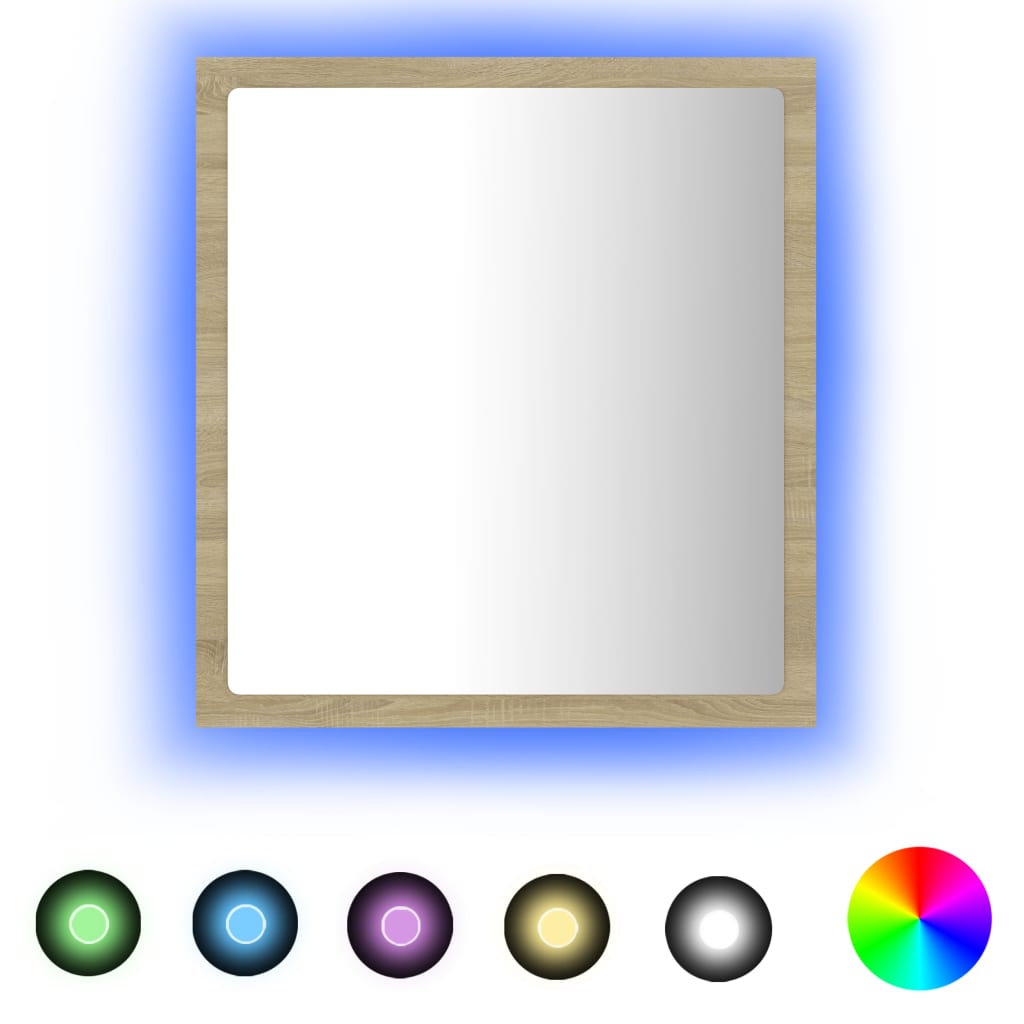 vidaXL Lustro łazienkowe LED, kolor dąb sonoma, 40x8,5x37 cm, akryl