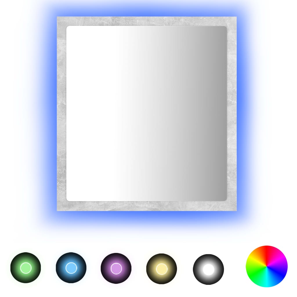 vidaXL Lustro łazienkowe LED, szarość betonu, 40x8,5x37 cm, akryl