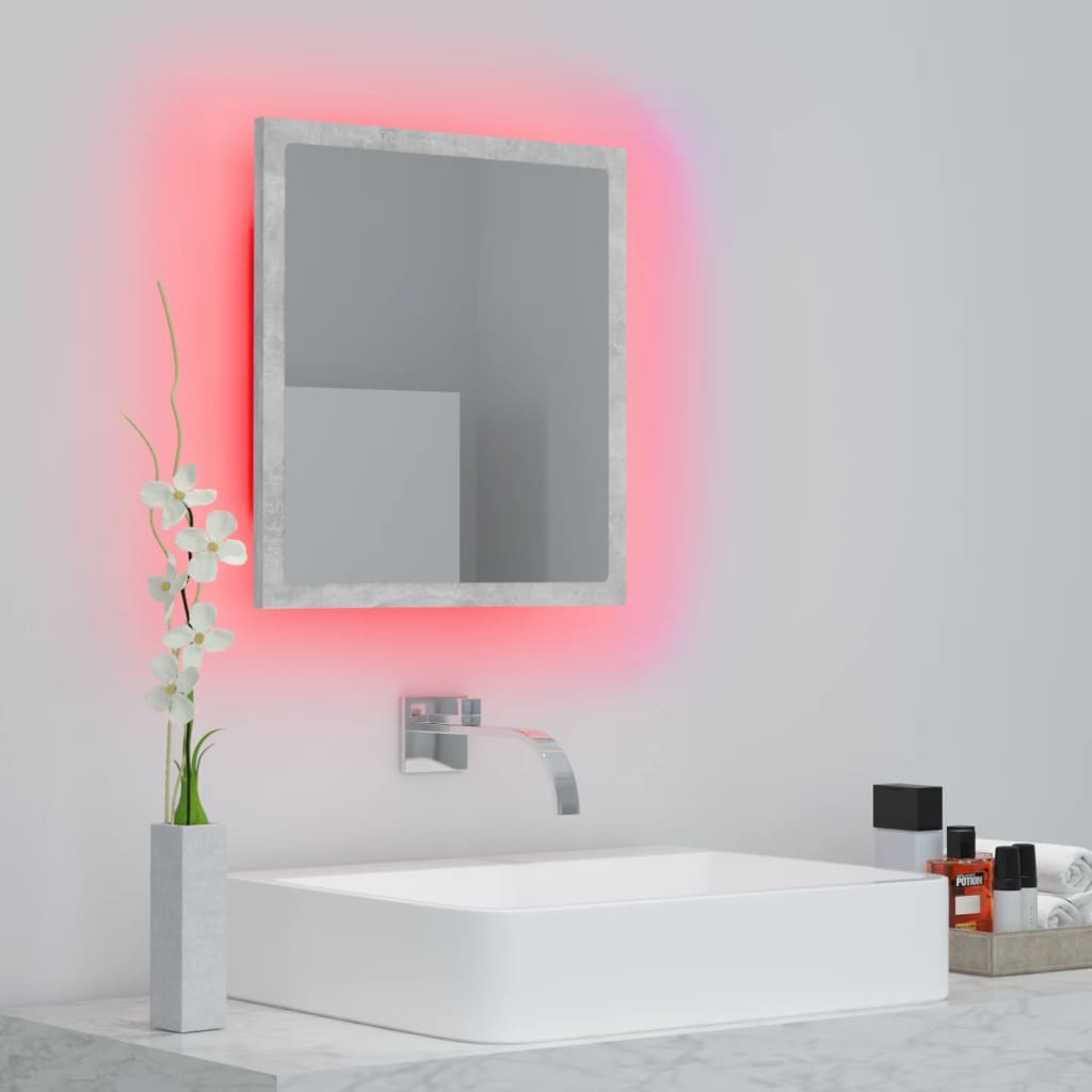 vidaXL Lustro łazienkowe LED, szarość betonu, 40x8,5x37 cm, akryl
