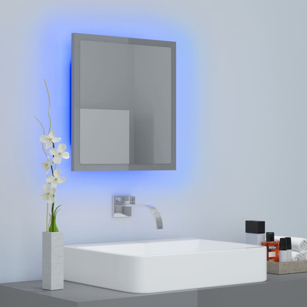 vidaXL Lustro łazienkowe LED, wysoki połysk, szare, 40x8,5x37cm, akryl