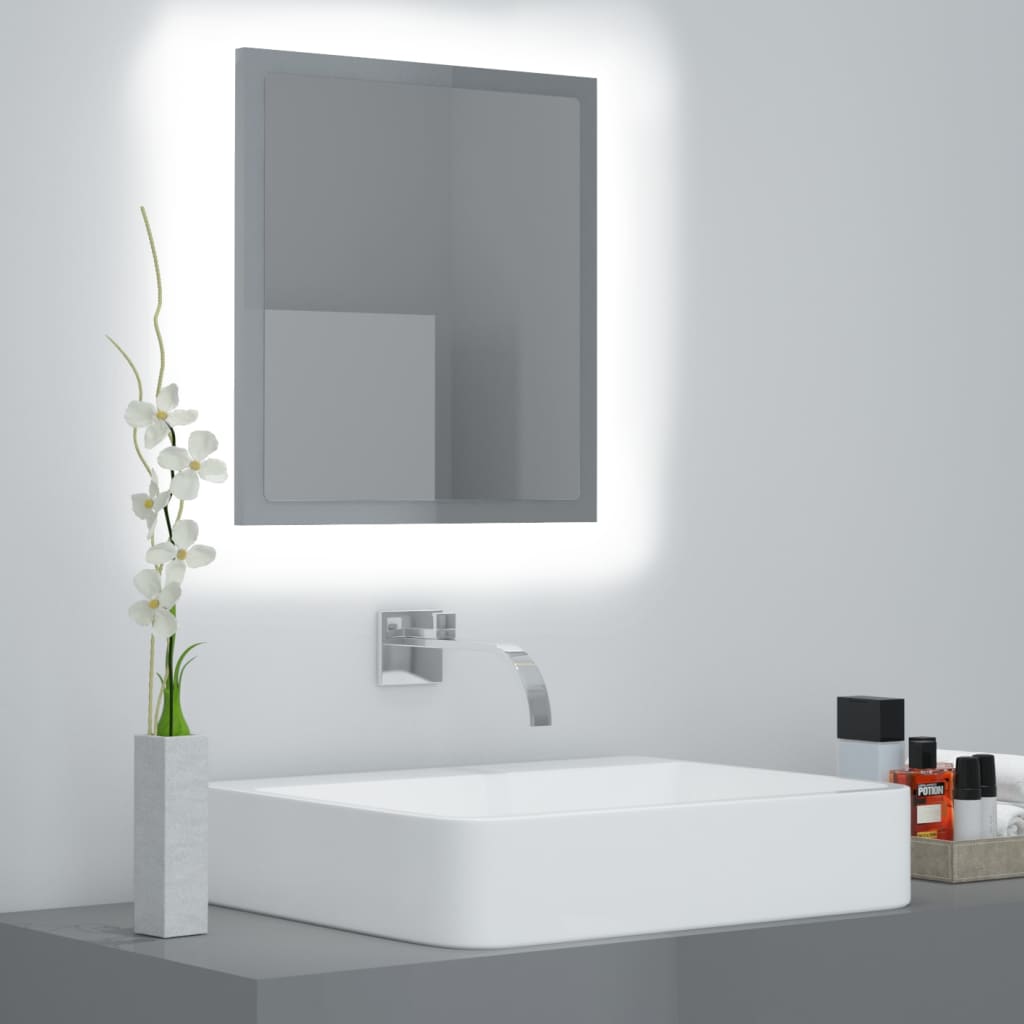 vidaXL Lustro łazienkowe LED, wysoki połysk, szare, 40x8,5x37cm, akryl