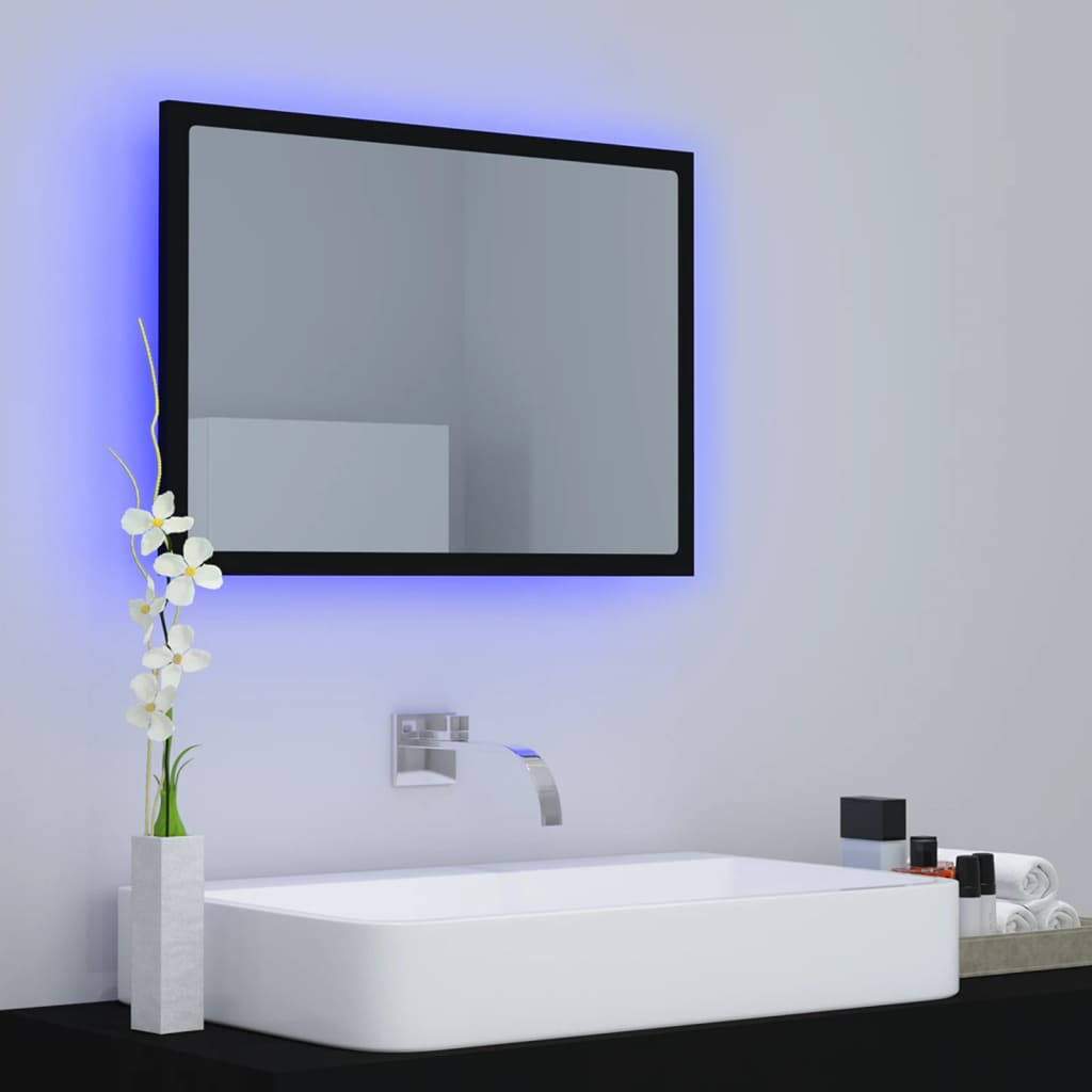 vidaXL Lustro łazienkowe z LED, czarne, 60x8,5x37 cm, akryl