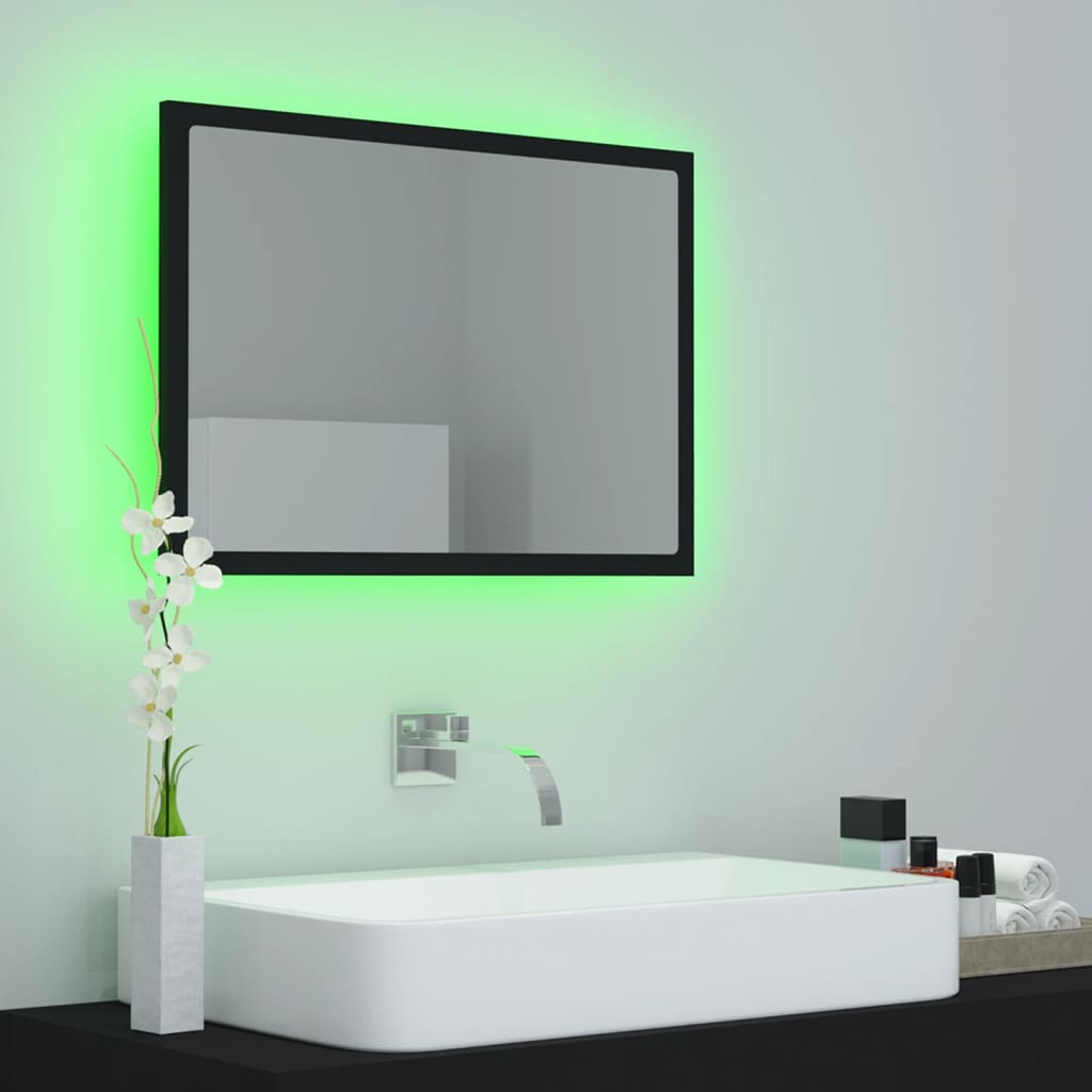 vidaXL Lustro łazienkowe z LED, czarne, 60x8,5x37 cm, akryl