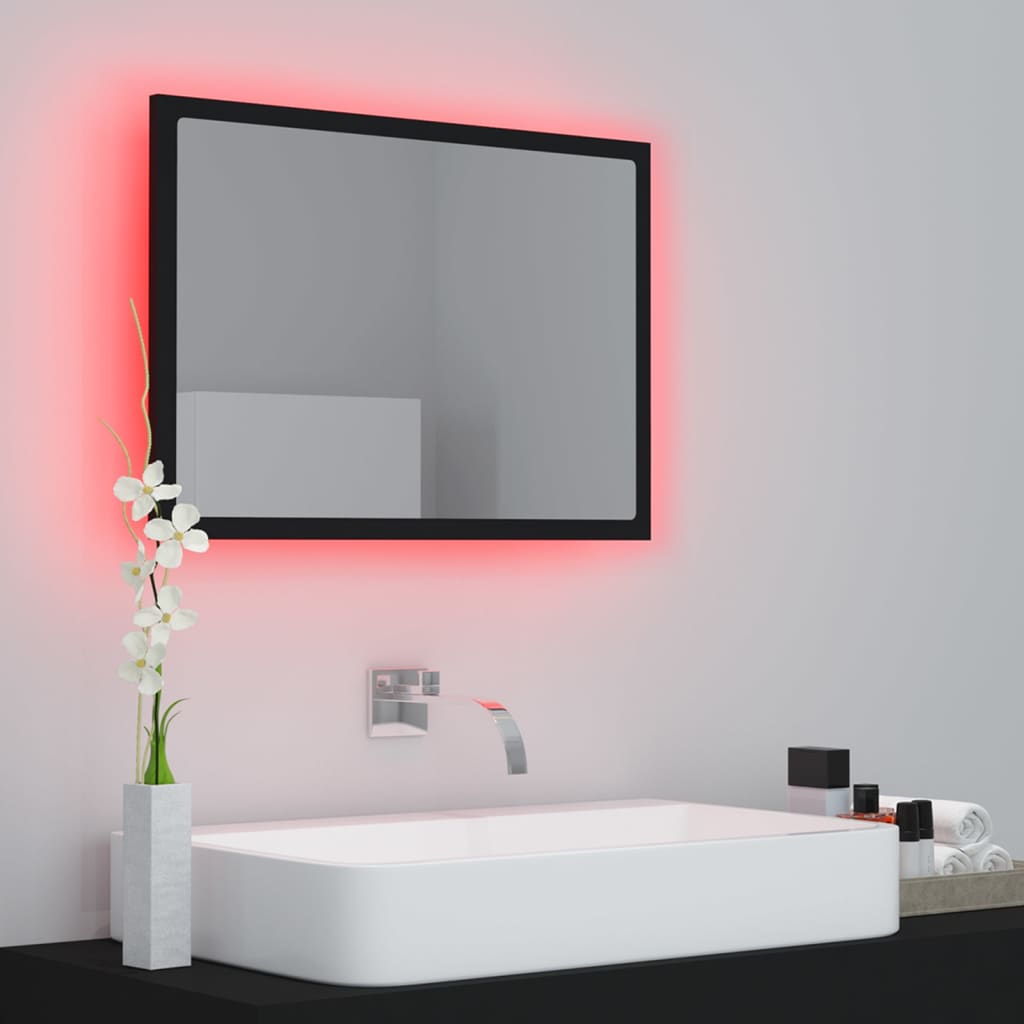 vidaXL Lustro łazienkowe z LED, czarne, 60x8,5x37 cm, akryl