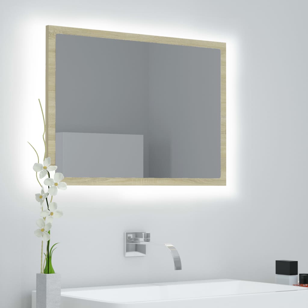 vidaXL Lustro łazienkowe LED, kolor dąb sonoma, 60x8,5x37 cm, akryl