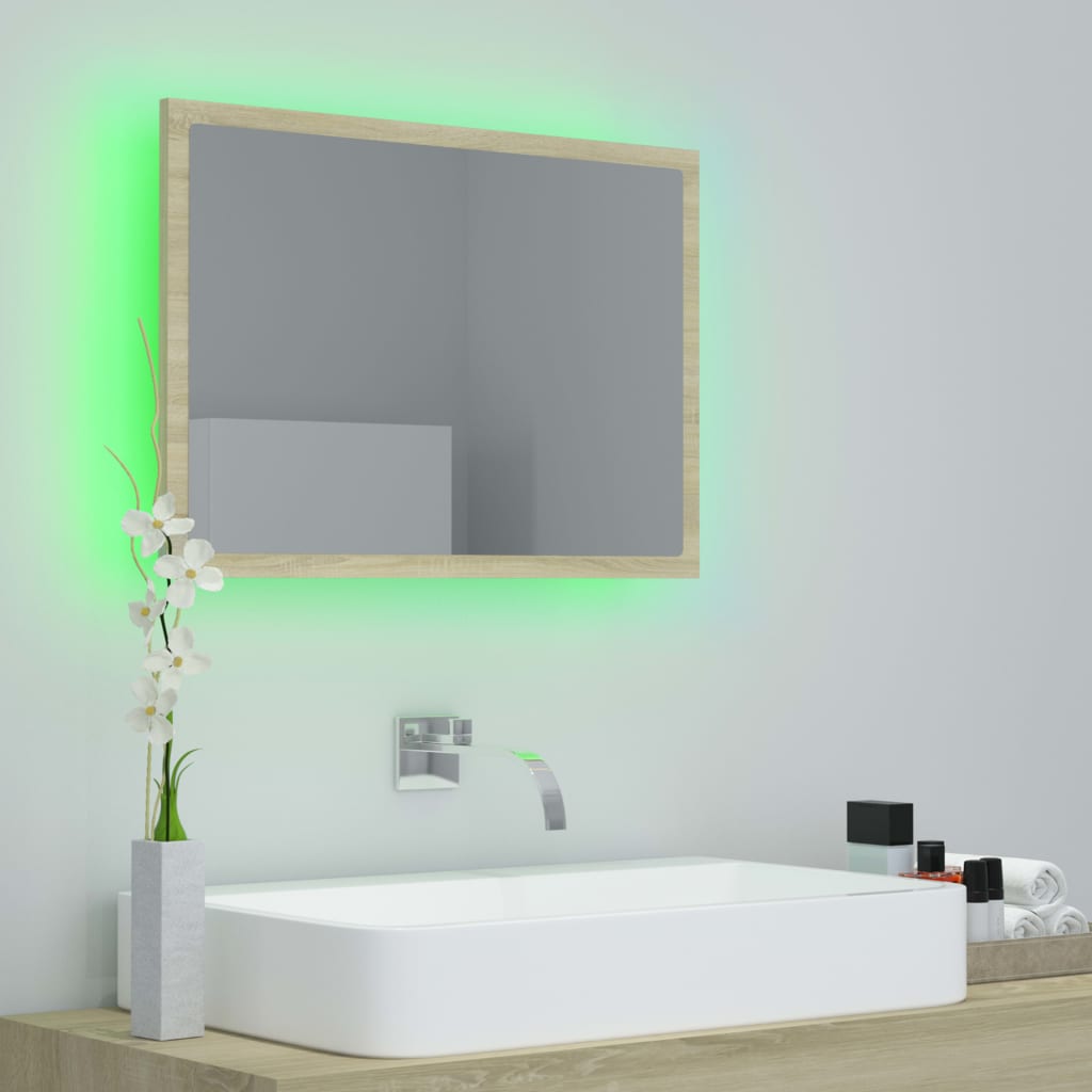 vidaXL Lustro łazienkowe LED, kolor dąb sonoma, 60x8,5x37 cm, akryl