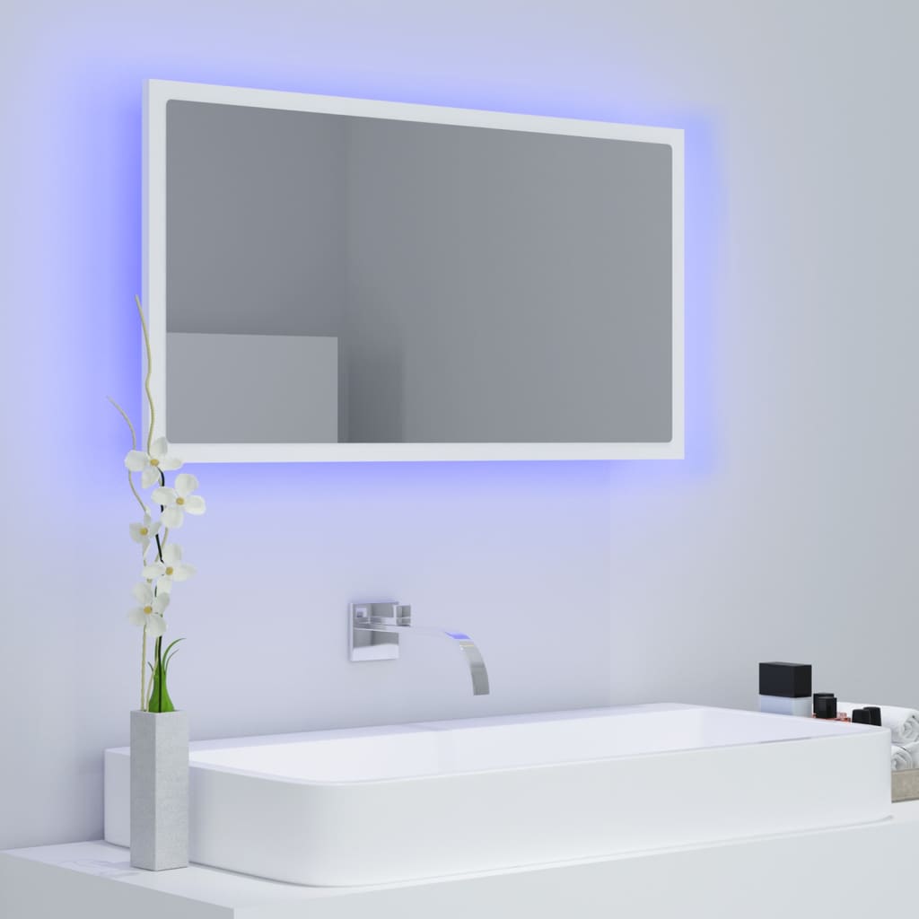 vidaXL Lustro łazienkowe z LED, białe, 80x8,5x37 cm, akryl