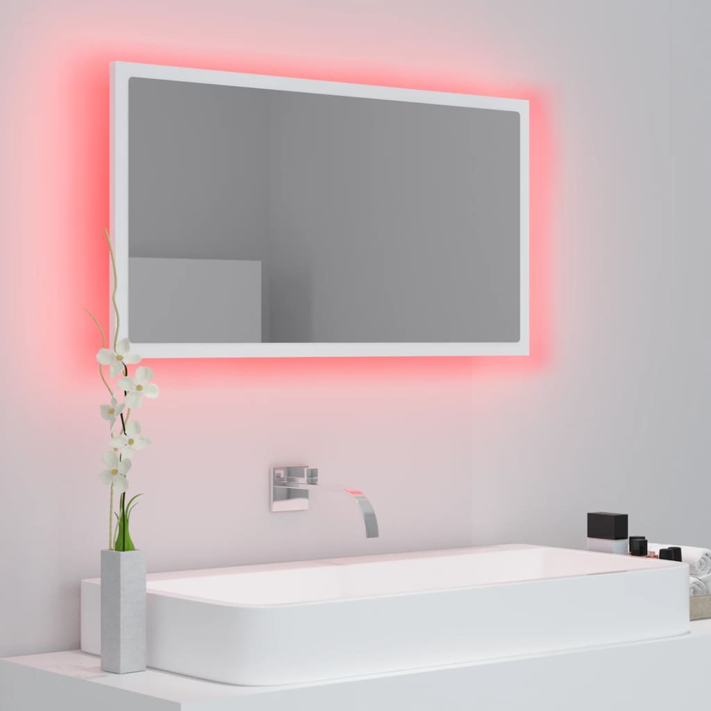 vidaXL Lustro łazienkowe z LED, białe, 80x8,5x37 cm, akryl