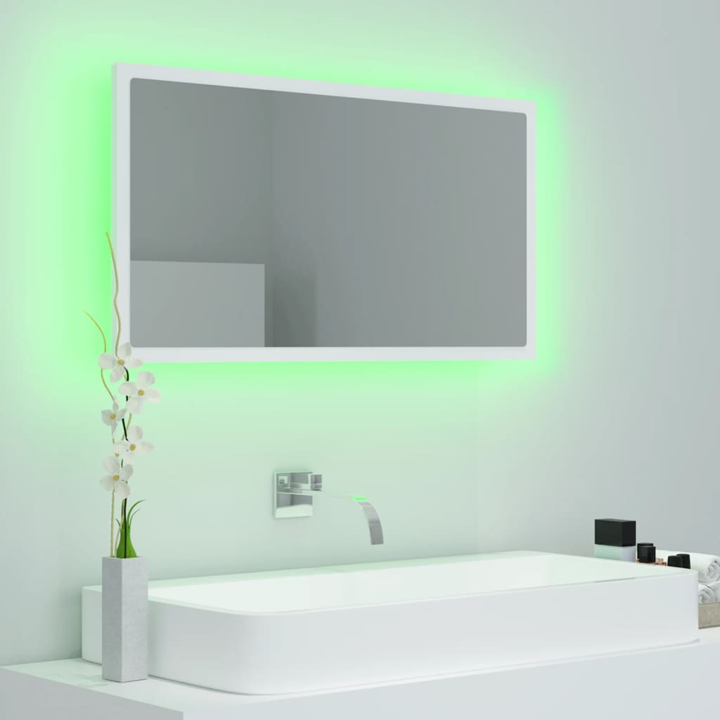 vidaXL Lustro łazienkowe z LED, białe, 80x8,5x37 cm, akryl