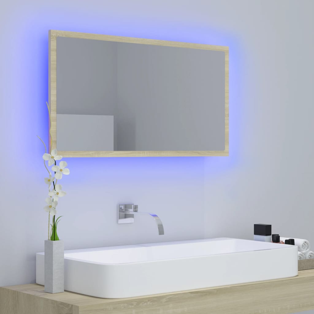 vidaXL Lustro łazienkowe LED, kolor dąb sonoma, 80x8,5x37 cm, akryl