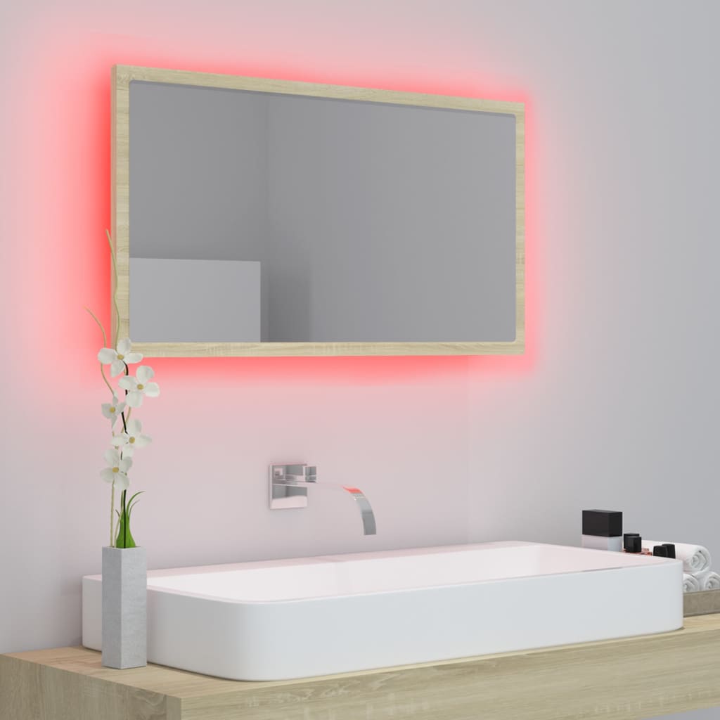vidaXL Lustro łazienkowe LED, kolor dąb sonoma, 80x8,5x37 cm, akryl