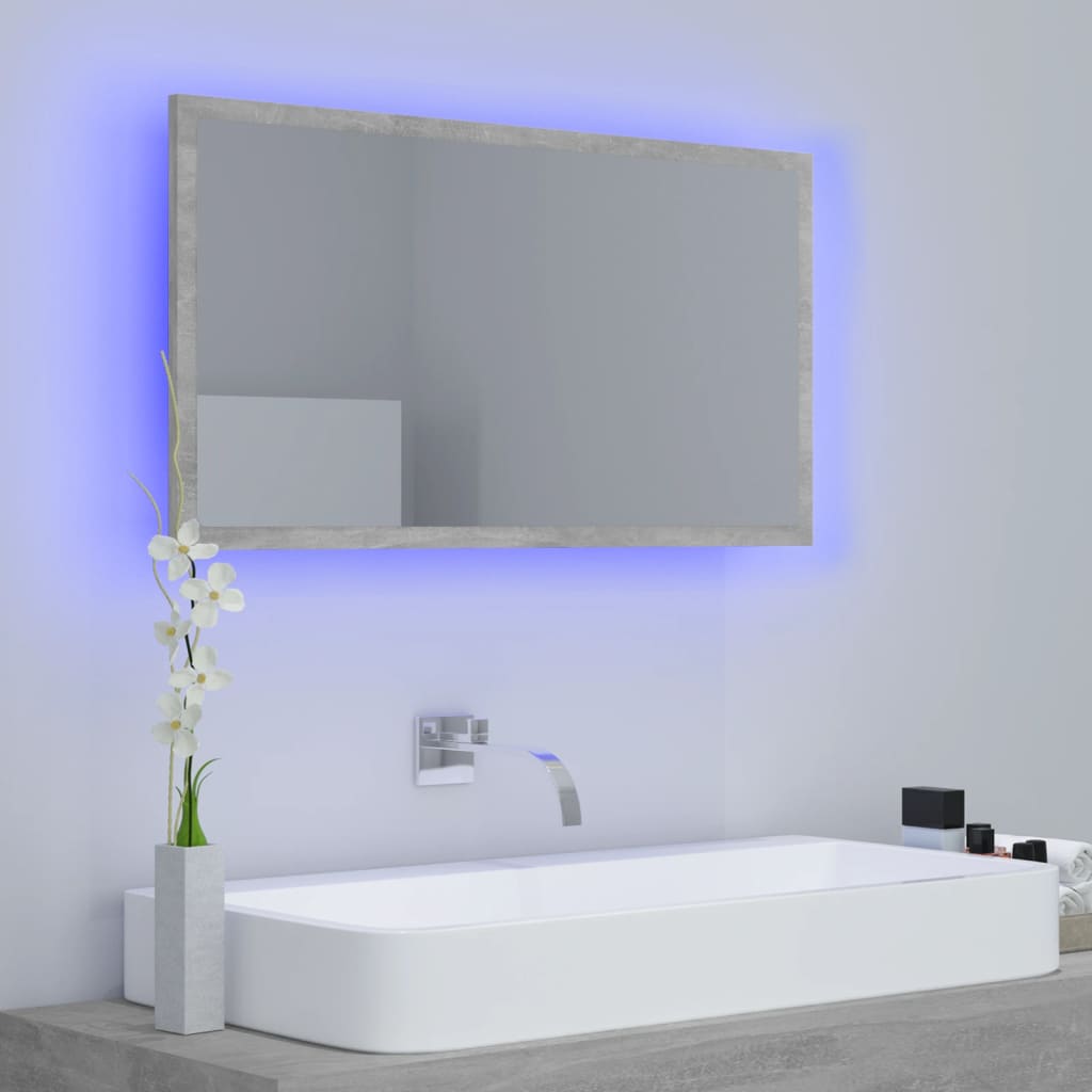 vidaXL Lustro łazienkowe LED, szarość betonu, 80x8,5x37 cm, akryl