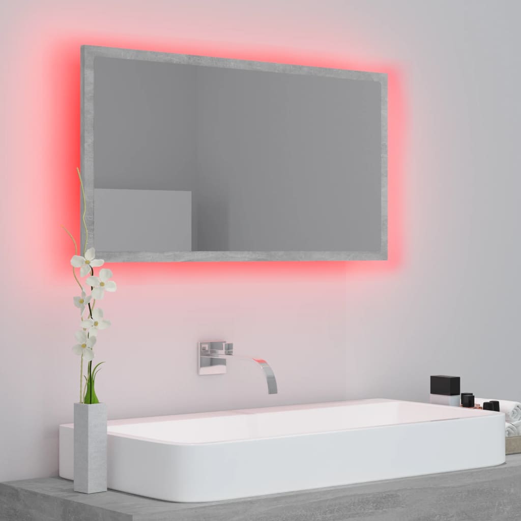 vidaXL Lustro łazienkowe LED, szarość betonu, 80x8,5x37 cm, akryl