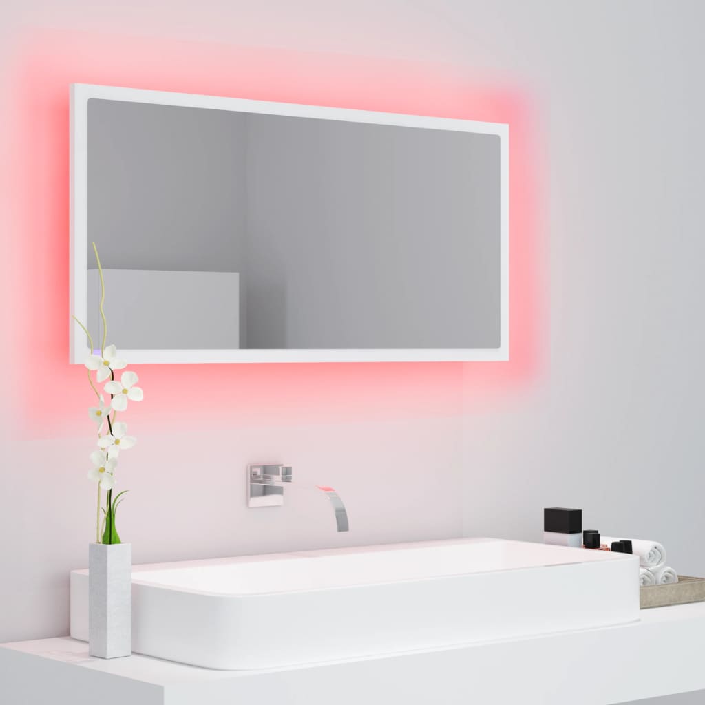 vidaXL Lustro łazienkowe z LED, białe, 90x8,5x37 cm, akryl