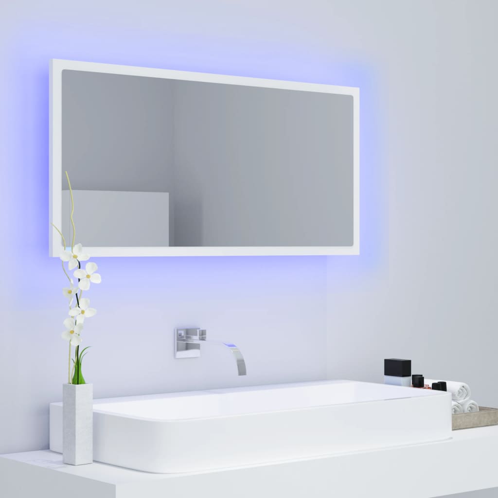 vidaXL Lustro łazienkowe z LED, białe, 90x8,5x37 cm, akryl