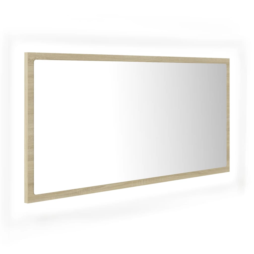 vidaXL Lustro łazienkowe LED, kolor dąb sonoma, 90x8,5x37 cm, akryl
